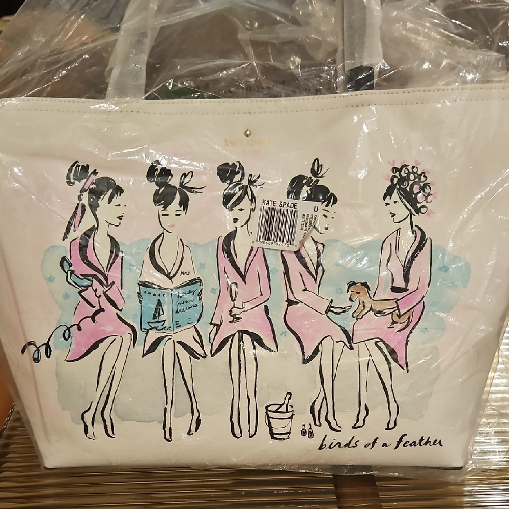 Kate Spade Cream Tote with Illustrated Women Design